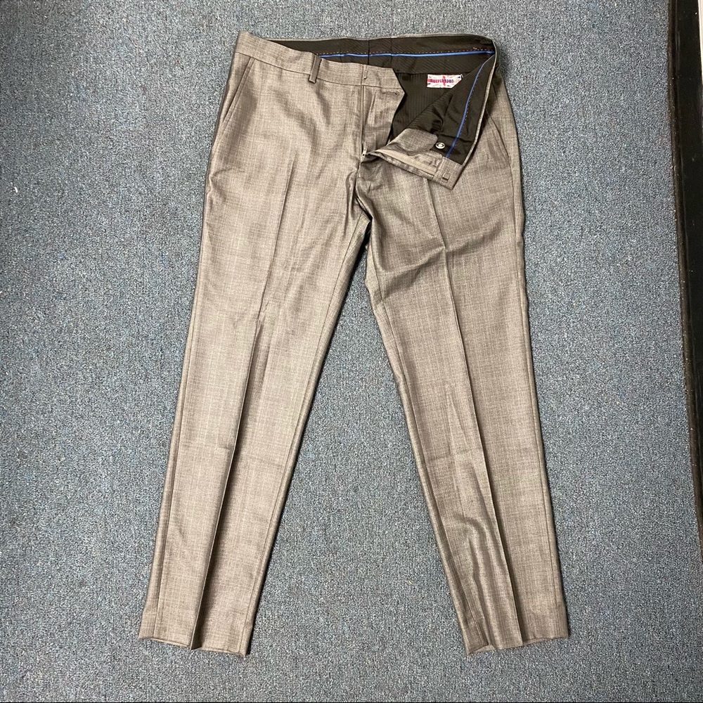Silver suit pants with a plaid pattern